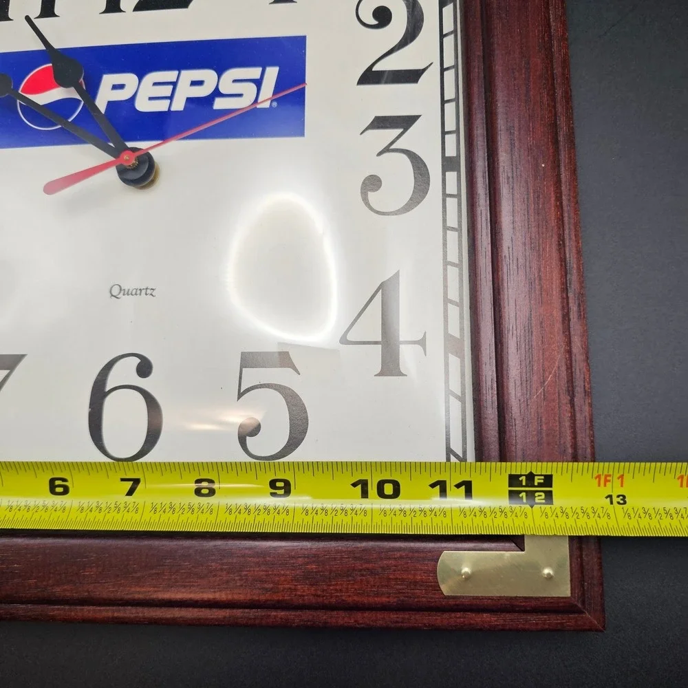 Vintage Pepsi Wall Clock w/ Cherrywood Frame & Matching Tablet/Phone Stand Works